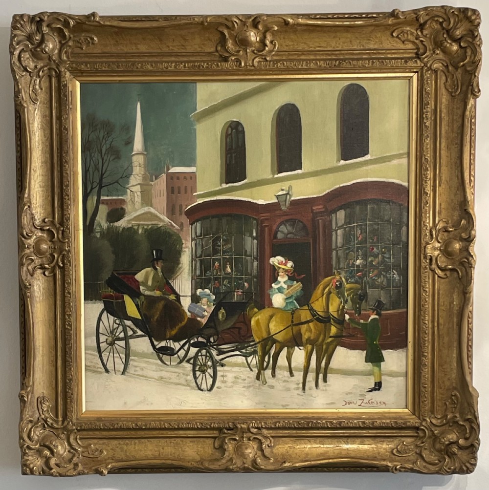 Doris Zinkeisen, Oil Painting, Christmas Street Scene
