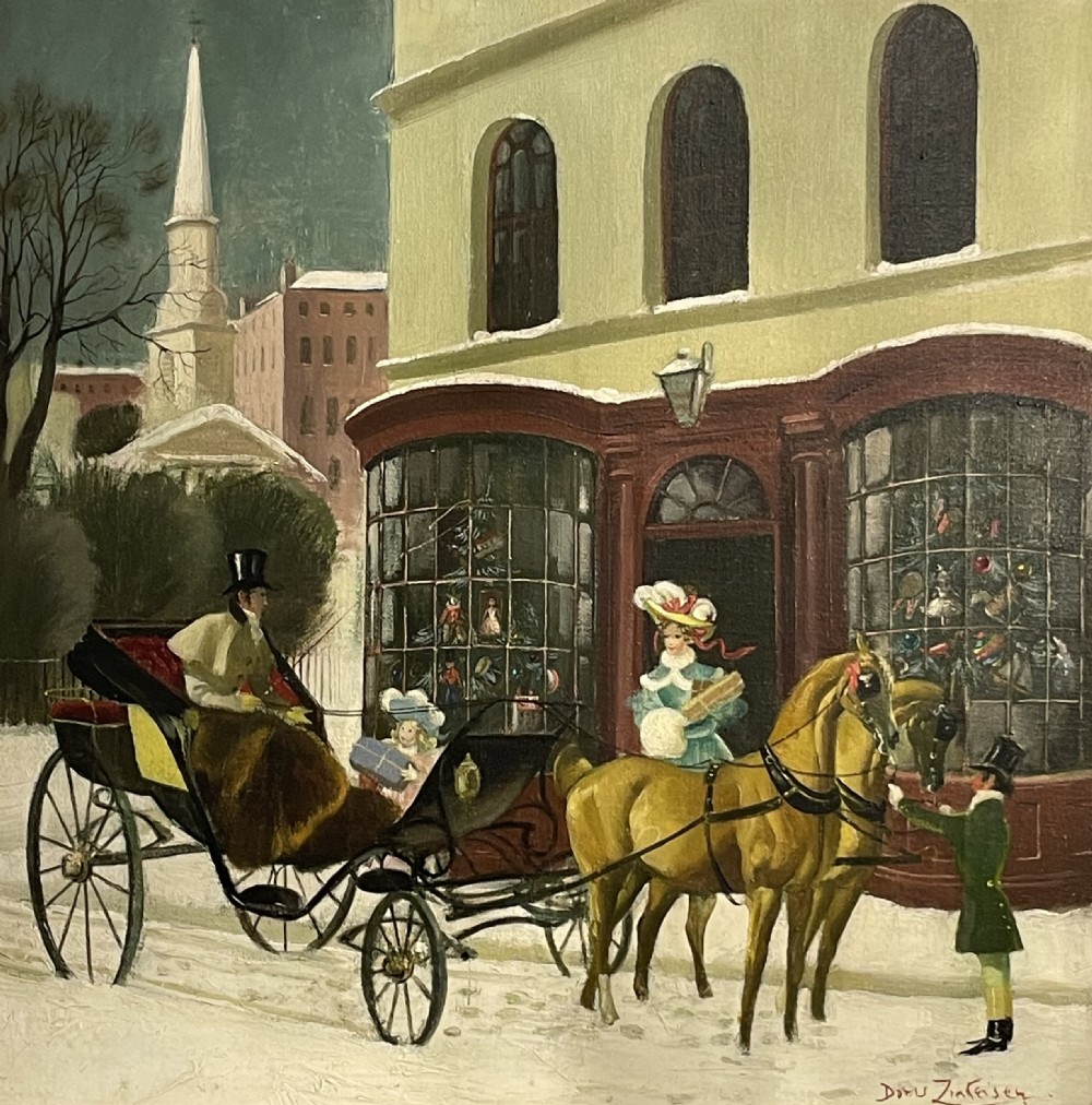 Doris Zinkeisen, Oil Painting, Christmas Street Scene View VI