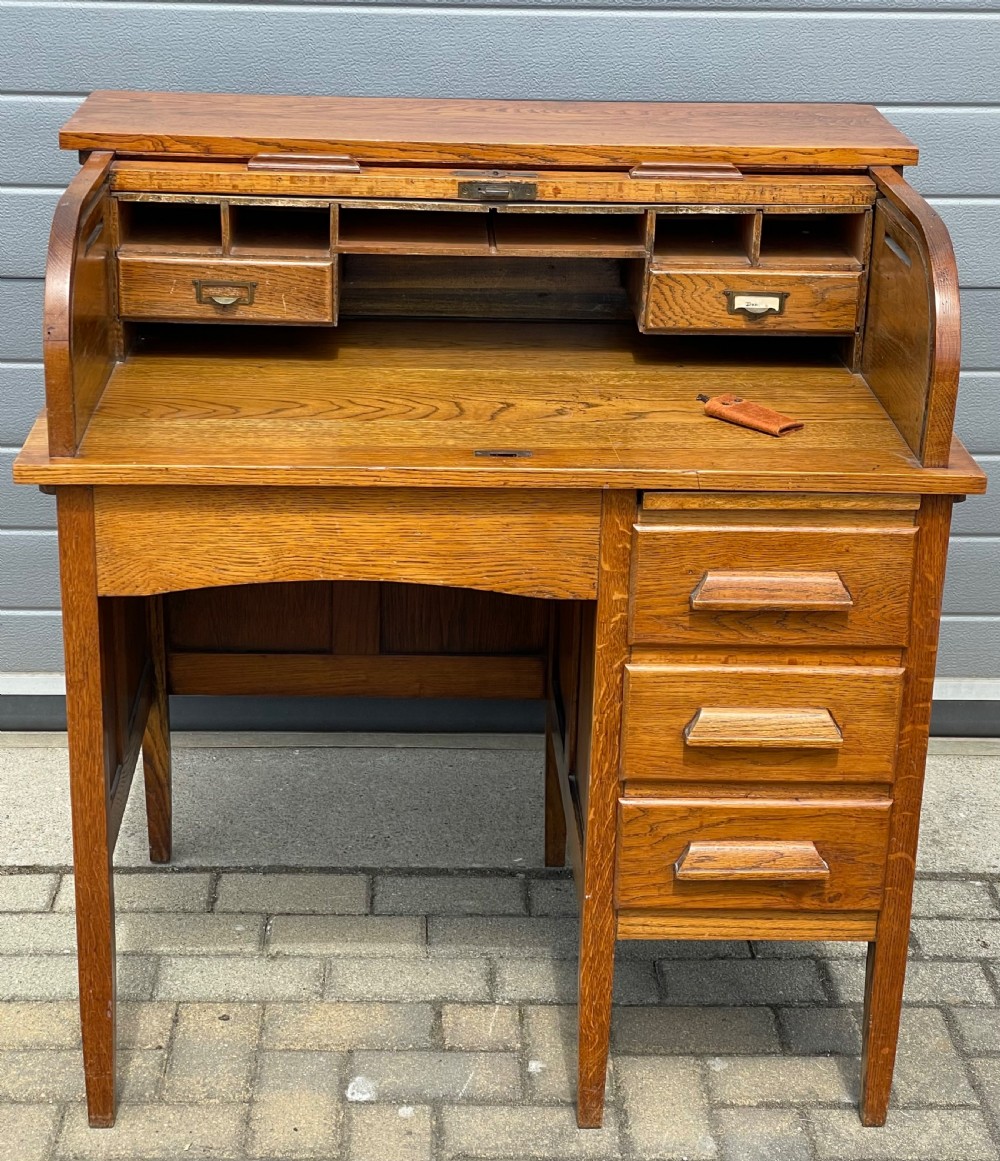 Good Golden Oak Tambour Roll Top Desk View VIII
