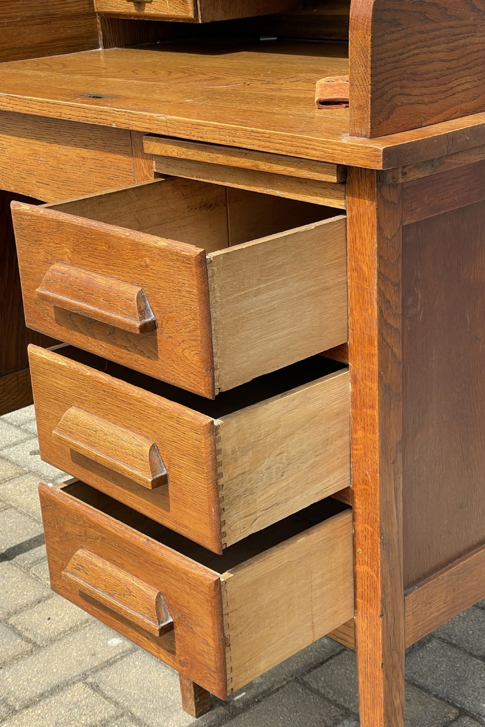 Good Golden Oak Tambour Roll Top Desk View IX
