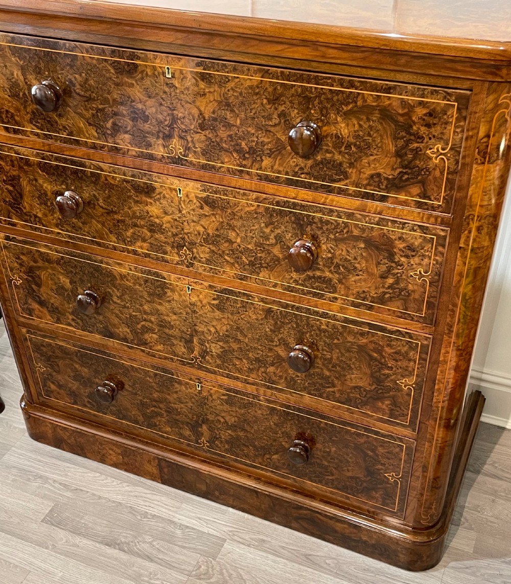 Victorian Burr Walnut Chest of Drawers by Wylie & Lochead, Glasgow View VIII