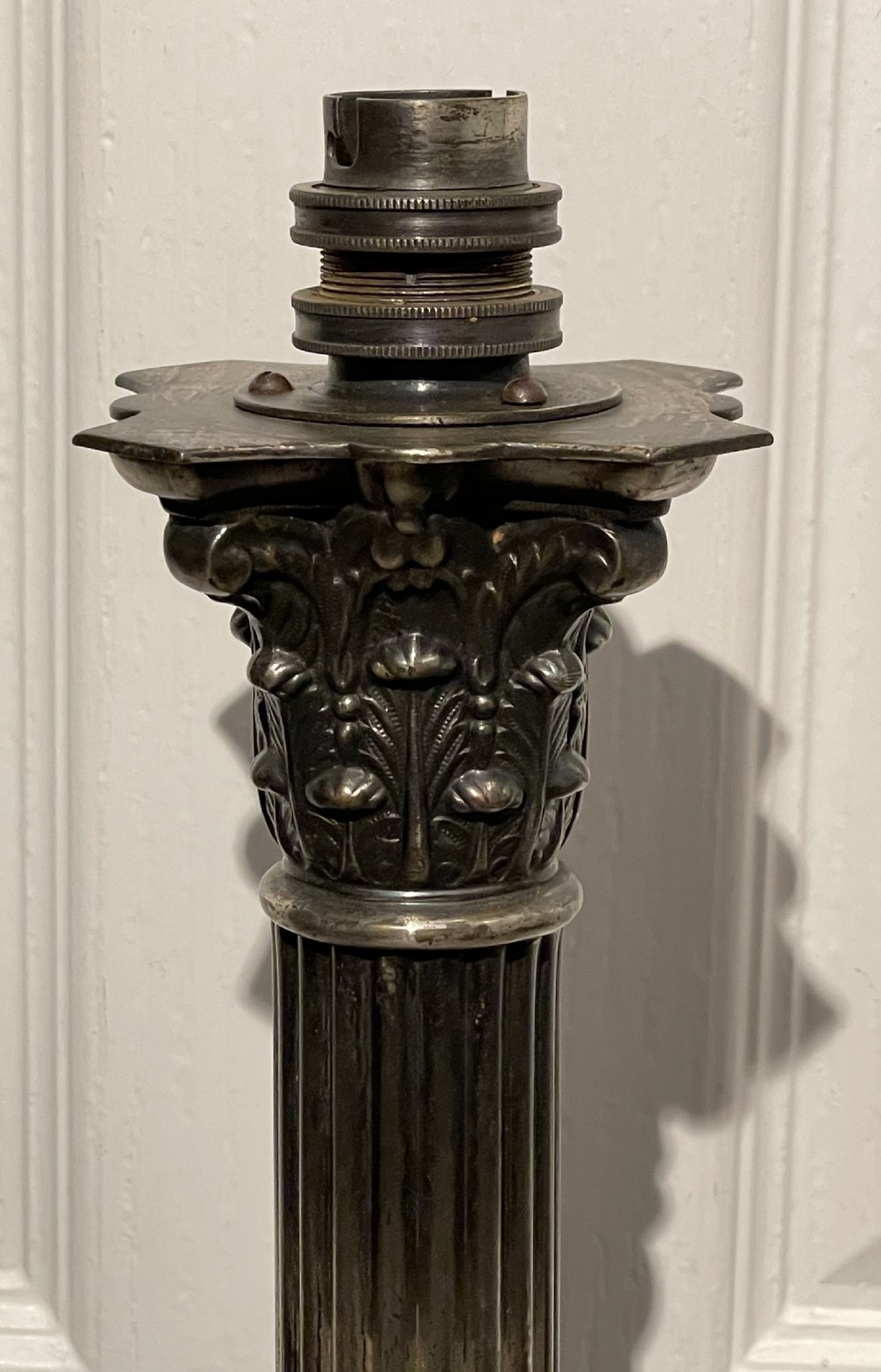 Edwardian Patinated Silver Plate Table Lamp View II