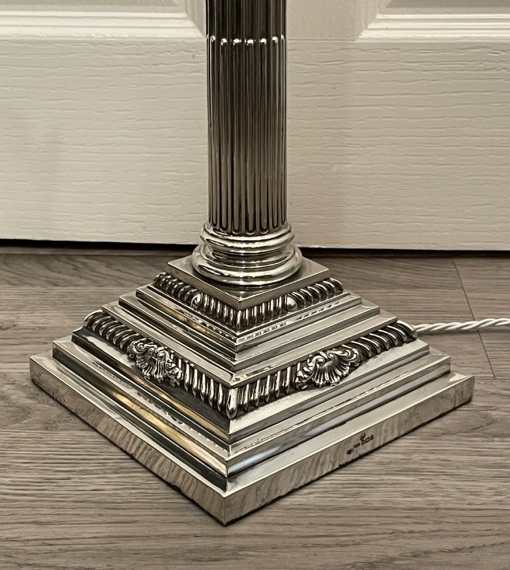 Very Large Edwardian Solid Silver Corinthian Table Lamp View III