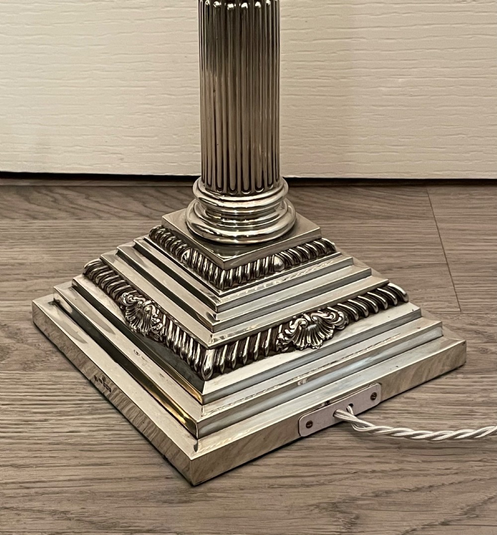 Very Large Edwardian Solid Silver Corinthian Table Lamp View IV