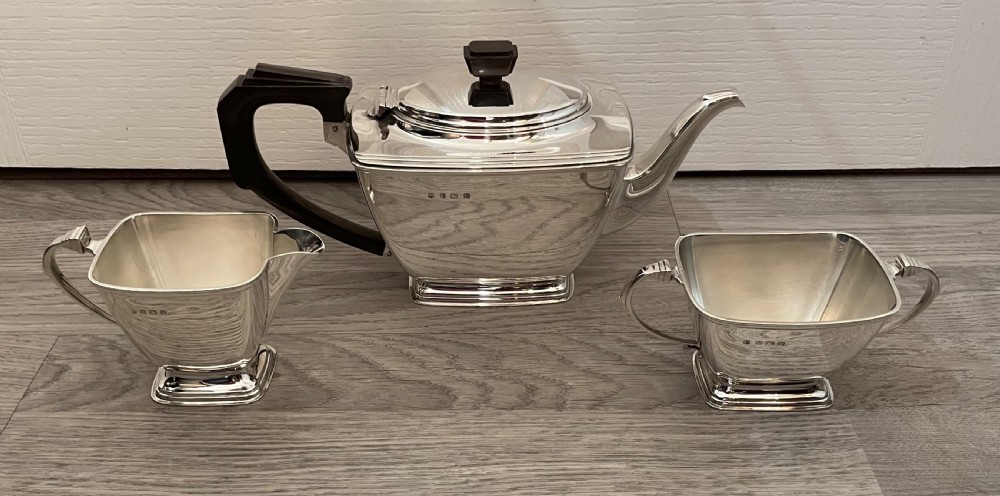 Fantastic Art Deco Solid Silver Three Piece Tea Set 