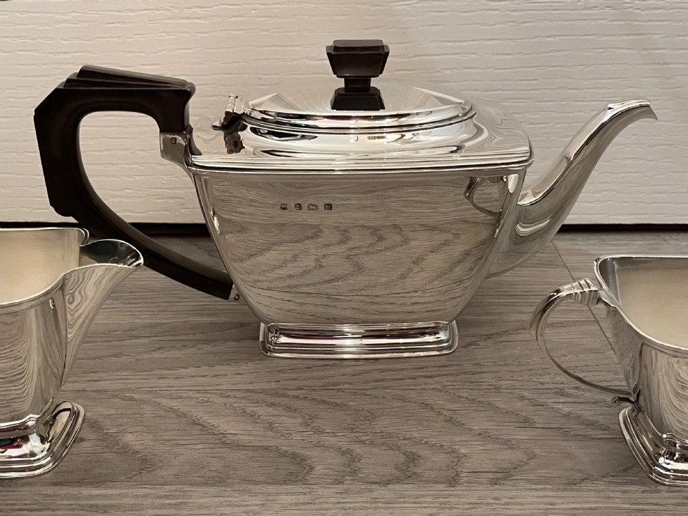 Fantastic Art Deco Solid Silver Three Piece Tea Set  View II