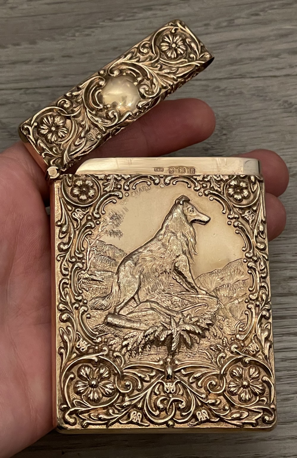 Rare Edwardian Solid Silver Gilt Card Case, 1907 View III