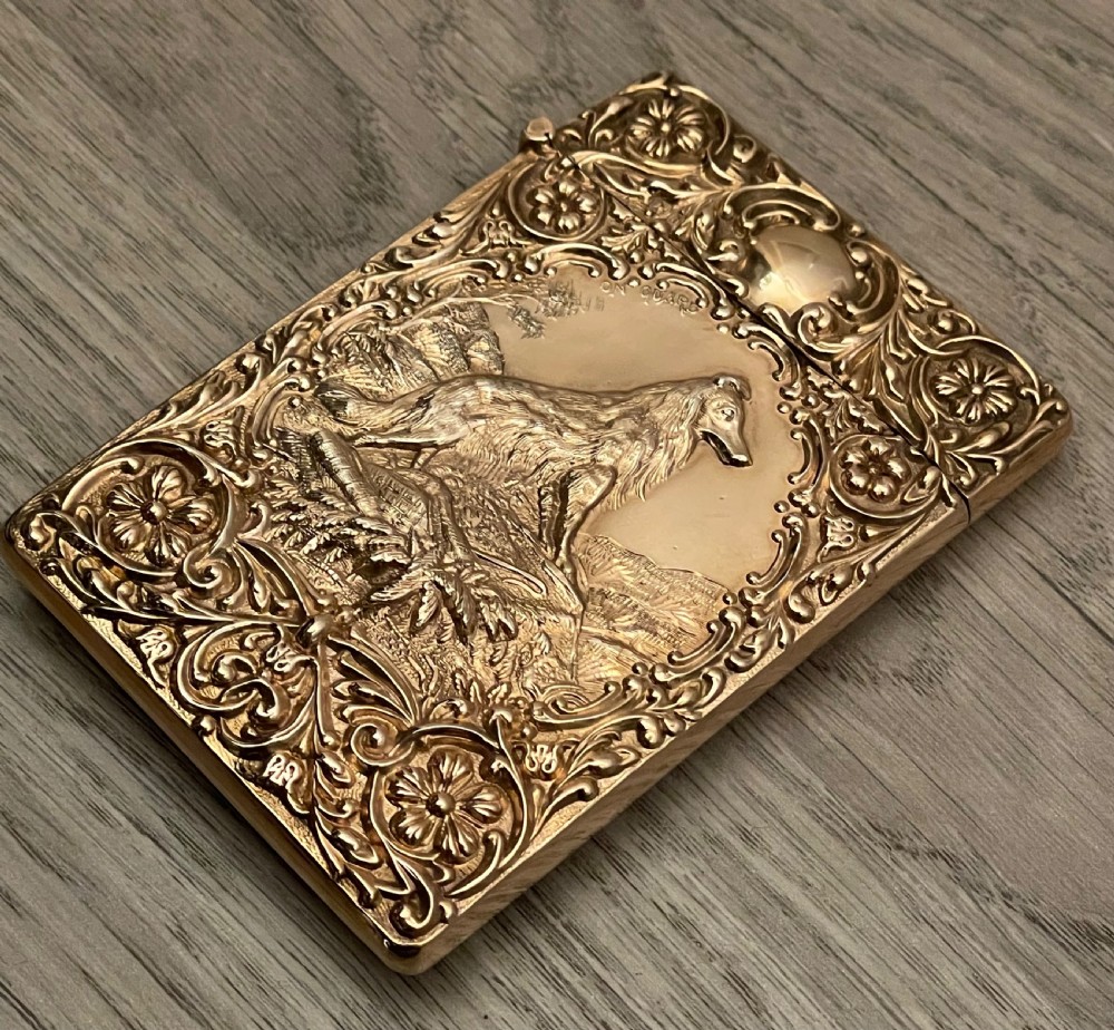 Rare Edwardian Solid Silver Gilt Card Case, 1907 View IV