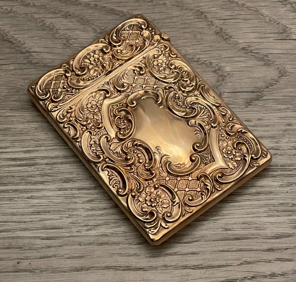 Rare Edwardian Solid Silver Gilt Card Case, 1907 View V