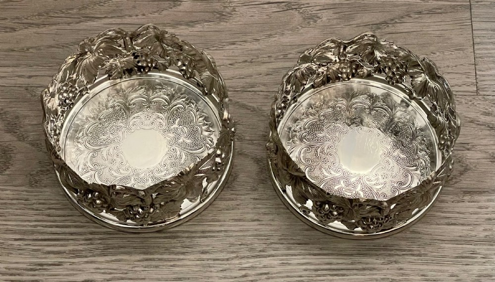 A Pair of Solid Silver Wine Coasters, Portuguese View V