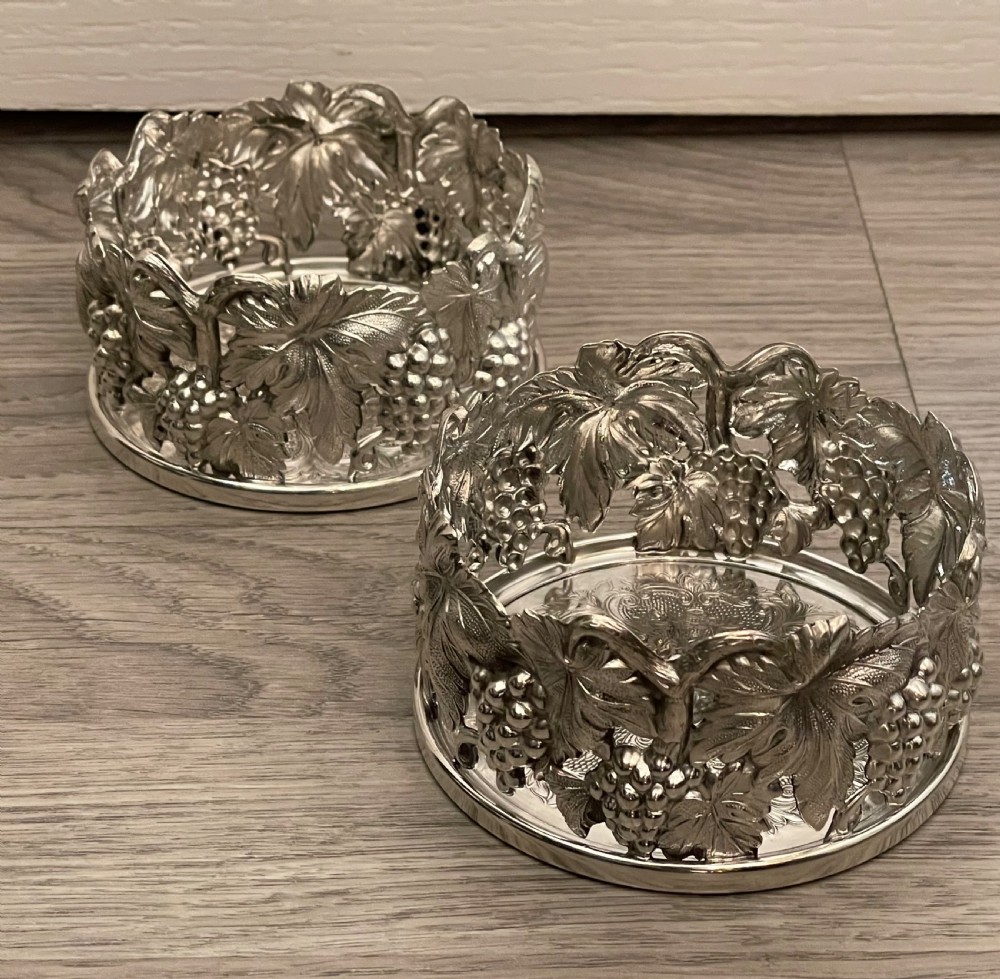 A Pair of Solid Silver Wine Coasters, Portuguese View IX