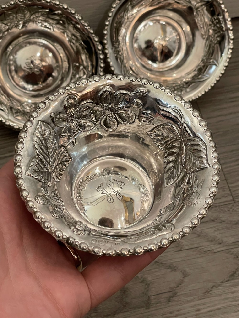 A Good Set of Three Art Nouveau Silver Bon Bon Dishes View III