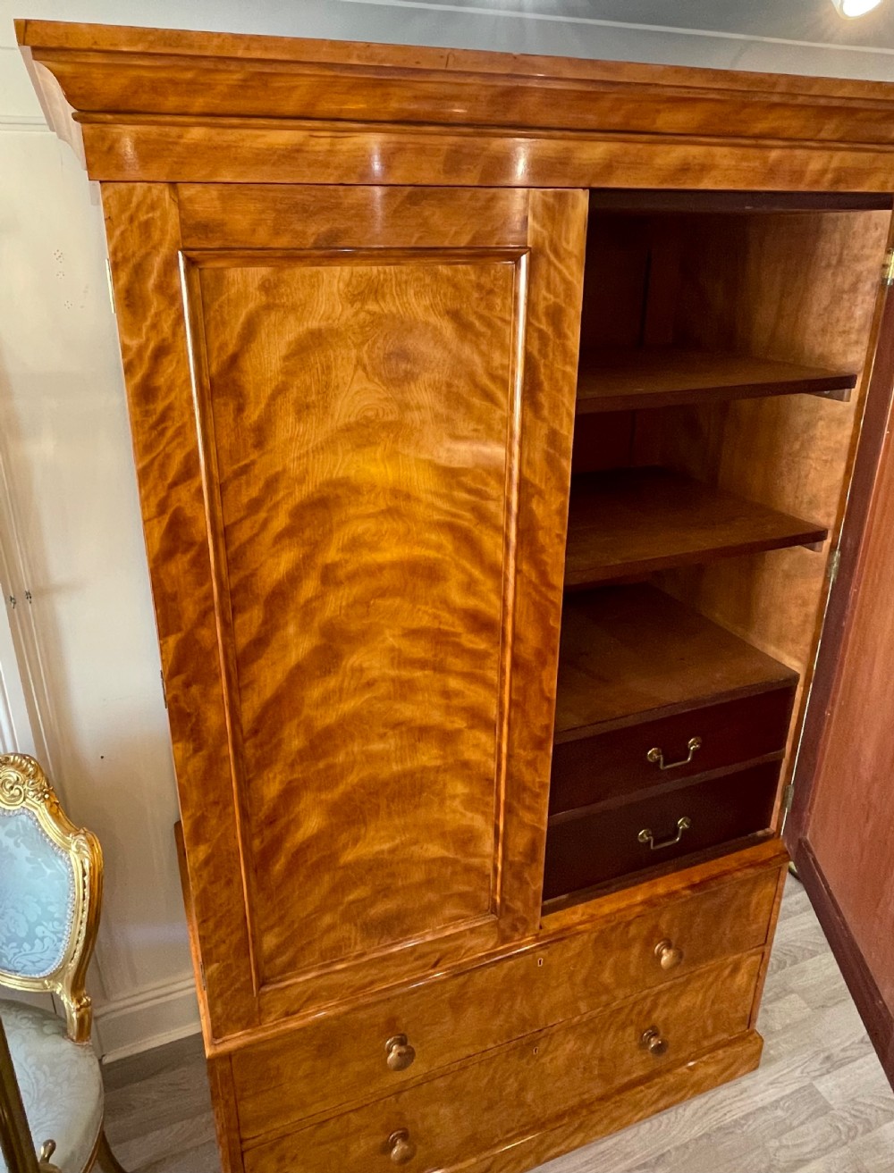 Impressive Victorian Satin Birch Linen Press Wardrobe by Heal & Sons View III