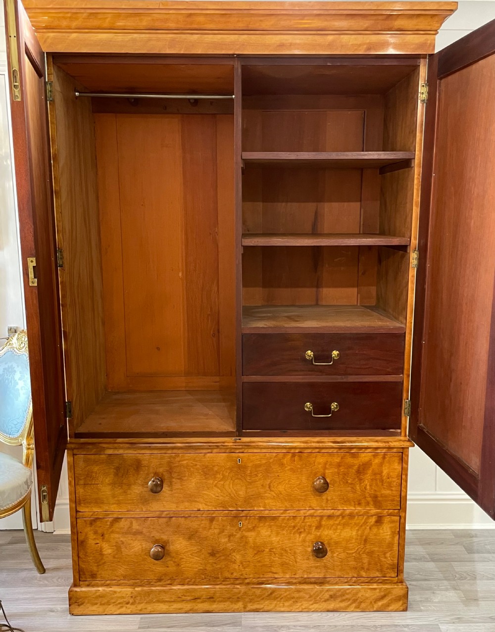 Impressive Victorian Satin Birch Linen Press Wardrobe by Heal & Sons View V