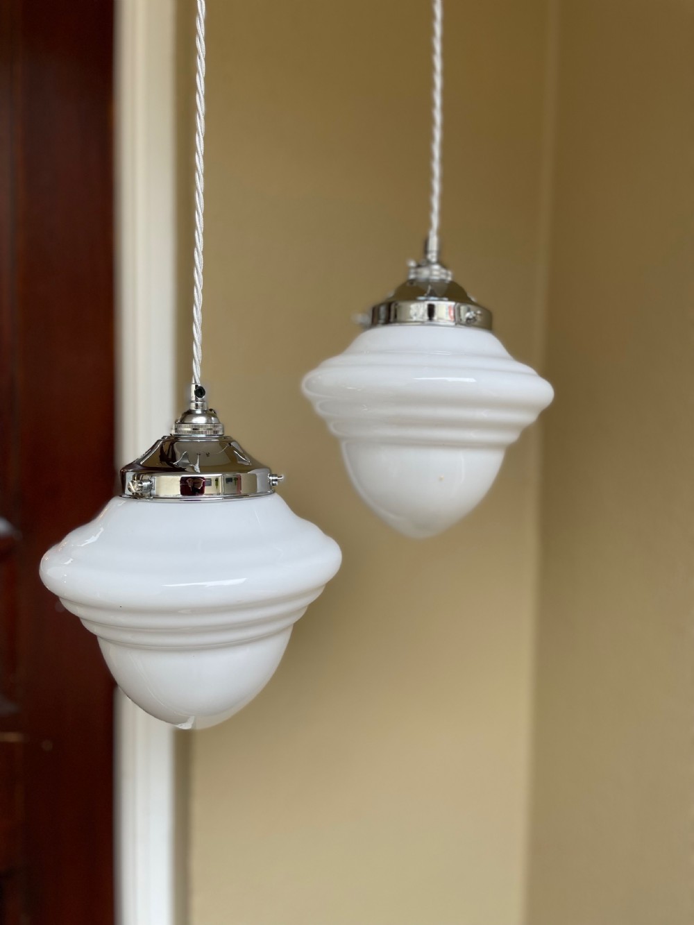 Pair of Art Deco Opaline Pendants  View V
