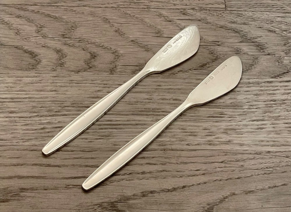 Pair of Georg Jensen Silver Butter Spreaders Knives 