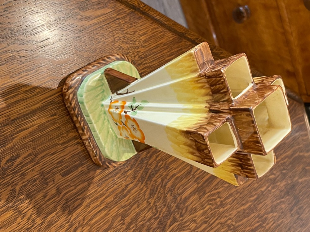Myott Son & Co Art Deco Pyramid Odeon Vase, Hand Painted  View III