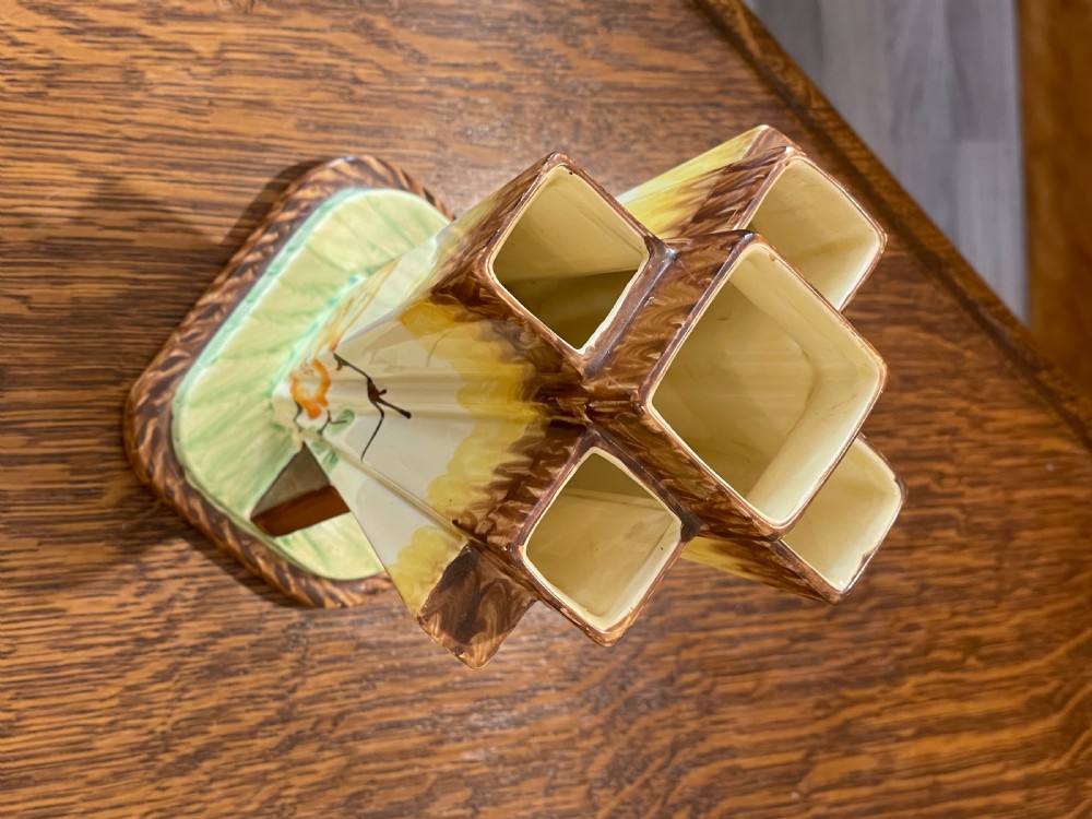 Myott Son & Co Art Deco Pyramid Odeon Vase, Hand Painted  View V