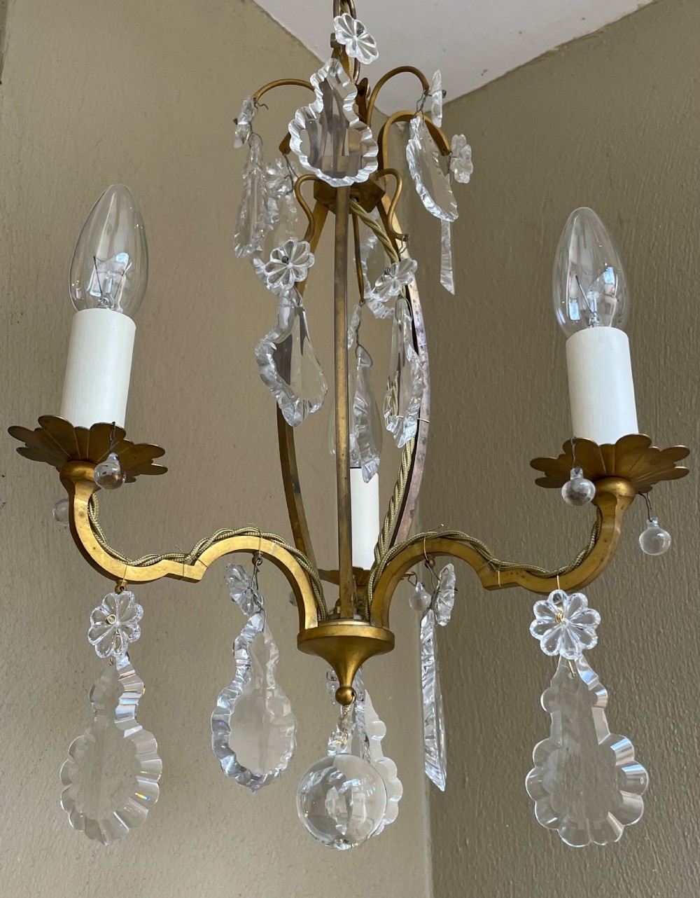 Quality Pair of Gilt Bronze & Crystal Chandeliers by Baccarat, France View III