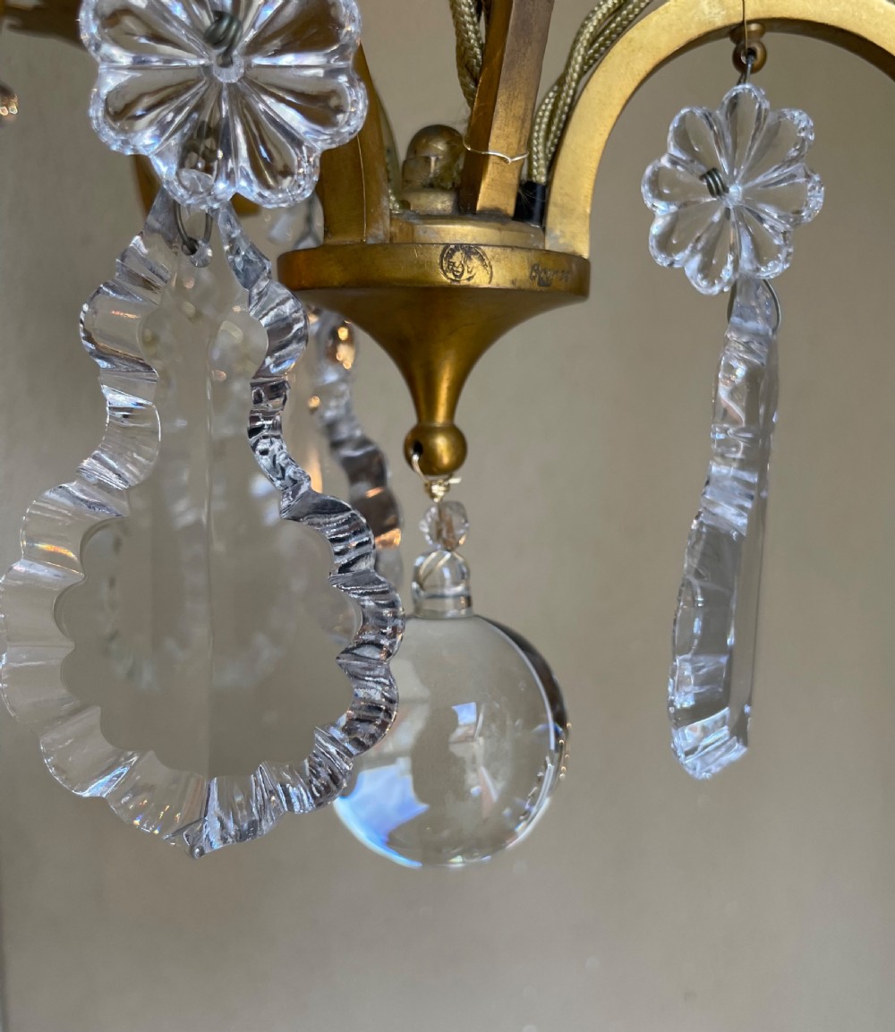 Quality Pair of Gilt Bronze & Crystal Chandeliers by Baccarat, France View IV