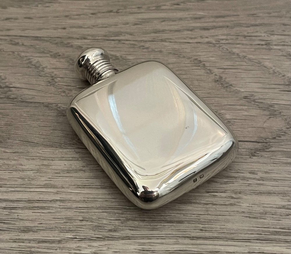 George V Silver Cushion  Hip Flask by A & J Zimmerman