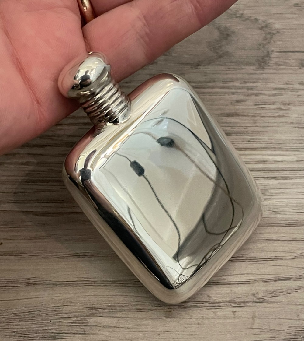 George V Silver Cushion  Hip Flask by A & J Zimmerman View II