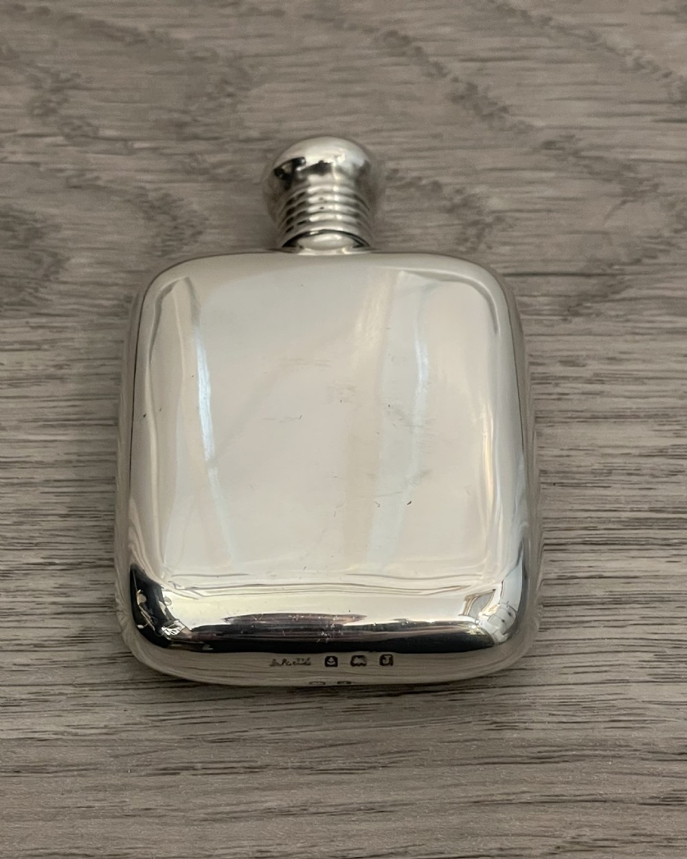 George V Silver Cushion  Hip Flask by A & J Zimmerman View III