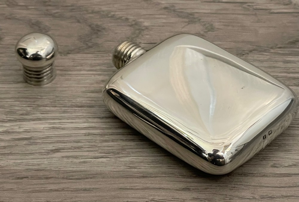 George V Silver Cushion  Hip Flask by A & J Zimmerman View V