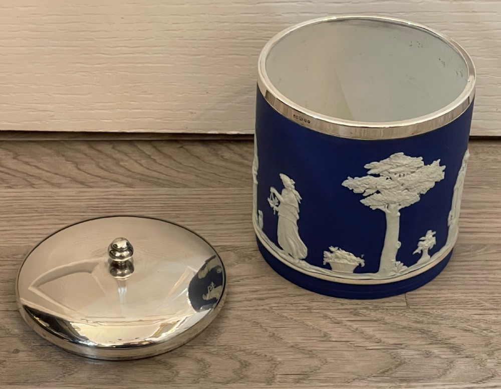 Rare Solid Silver Mounted Wedgwood Biscuit Barrel View II