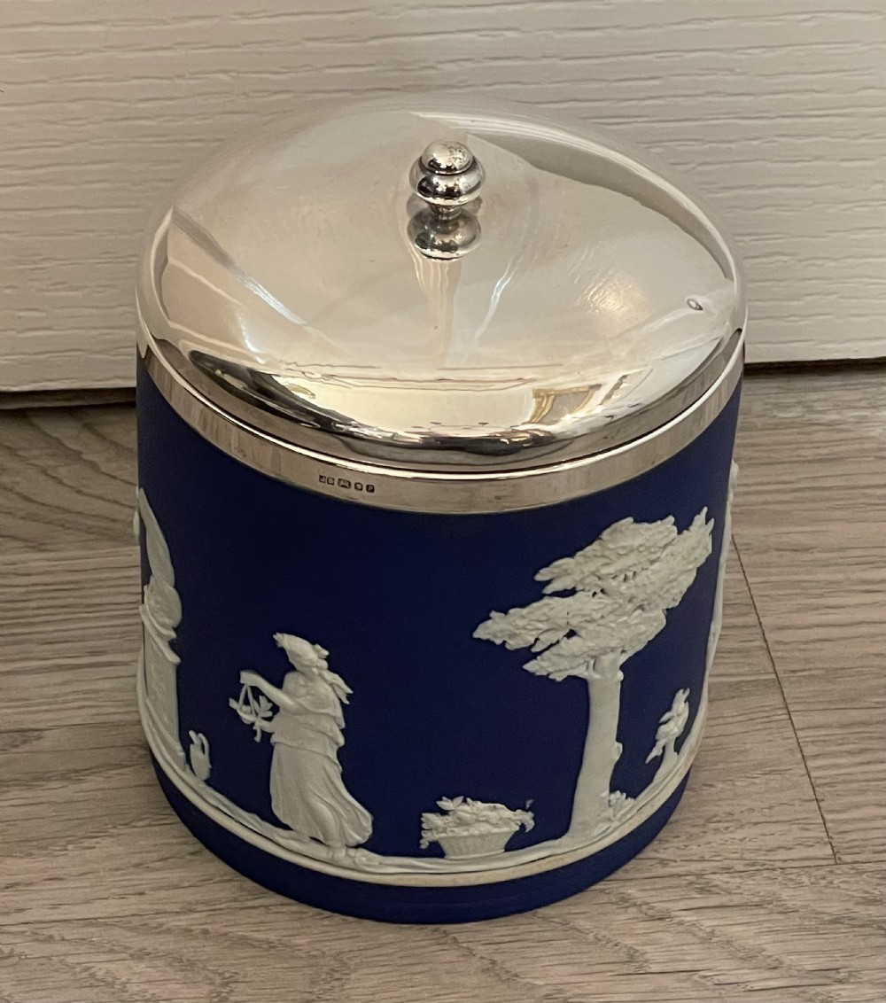 Rare Solid Silver Mounted Wedgwood Biscuit Barrel View III