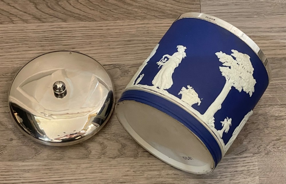 Rare Solid Silver Mounted Wedgwood Biscuit Barrel View IV