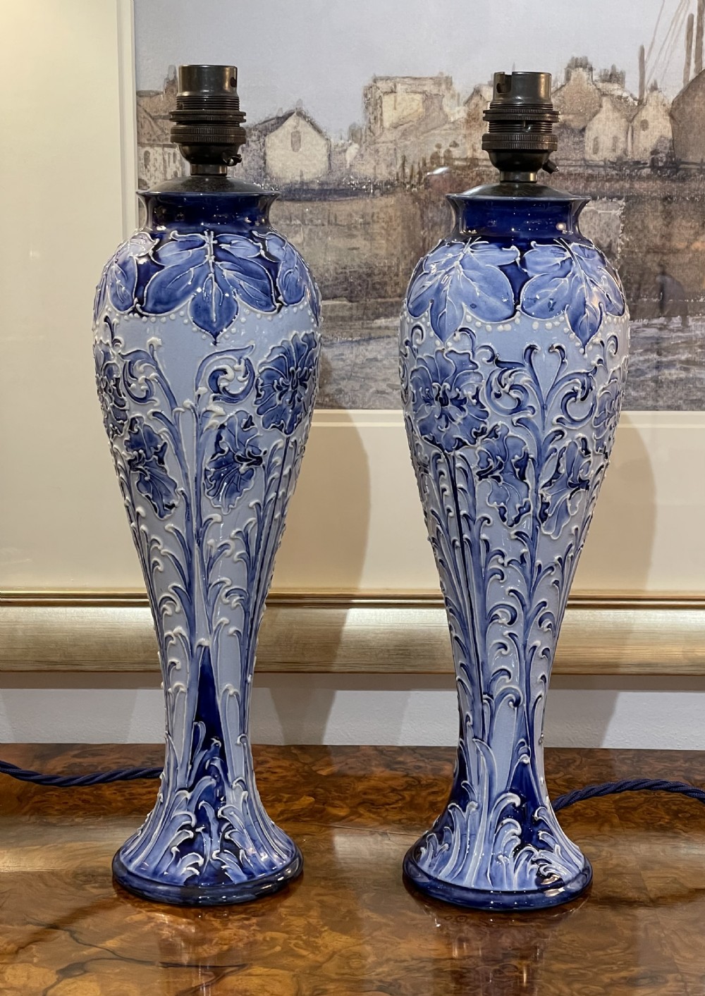 Pair of William Moorcroft Florian Ware Lamps