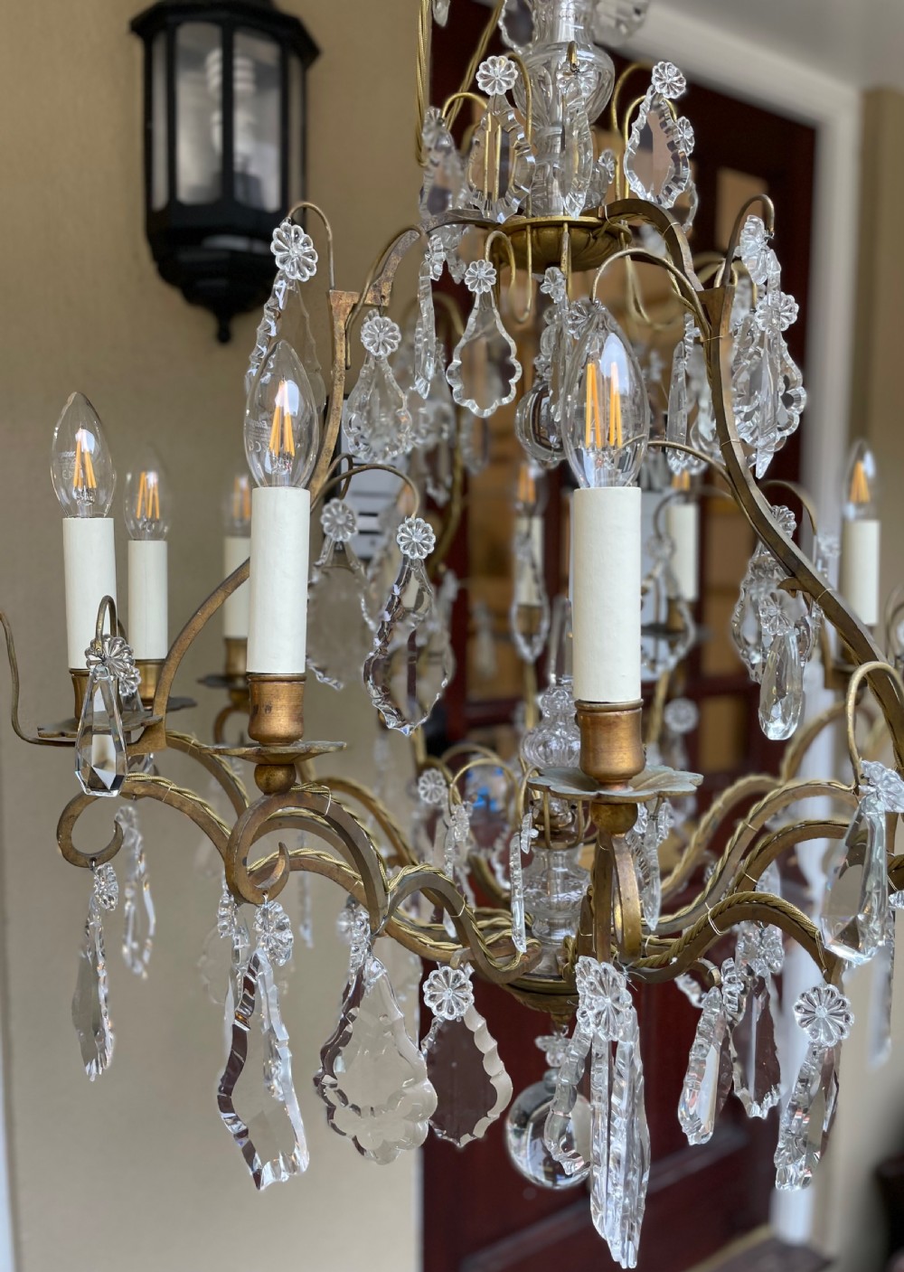 Impressive Twelve Light Gilt Brass & Crystal Chandelier View V