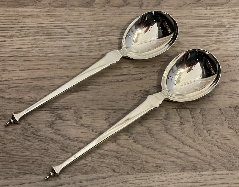 Pair Edwardian Silver Serving Spoons View II