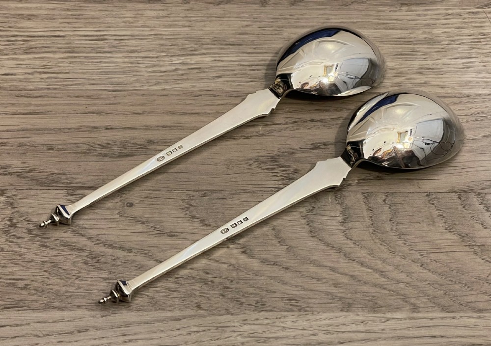 Pair Edwardian Silver Serving Spoons View IV