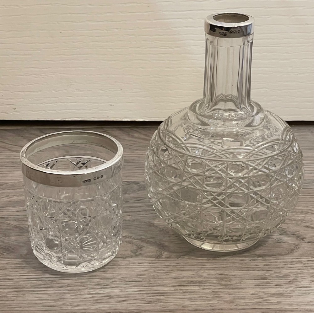 Good Victorian Silver and Cut Glass Bedside Water Carafe & Glass, Chester View IV