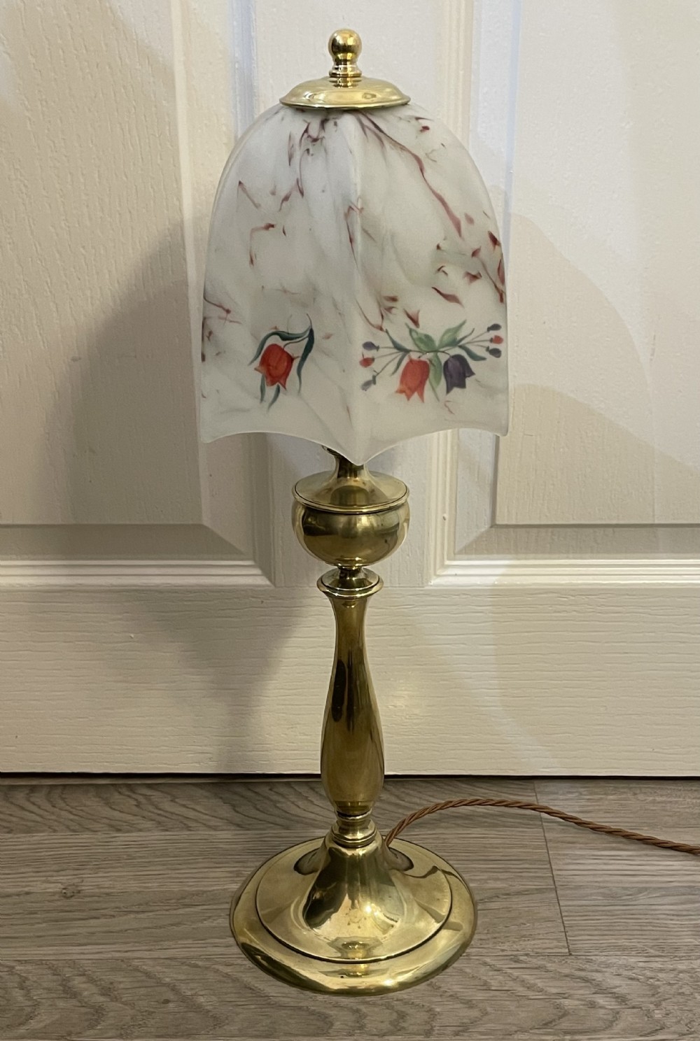 Solid Brass Table Lamp with Hand Painted Shade