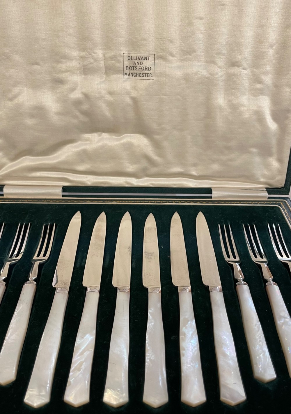 Art Deco Mother of Pearl & Silver Plate Dessert Set for Six View V