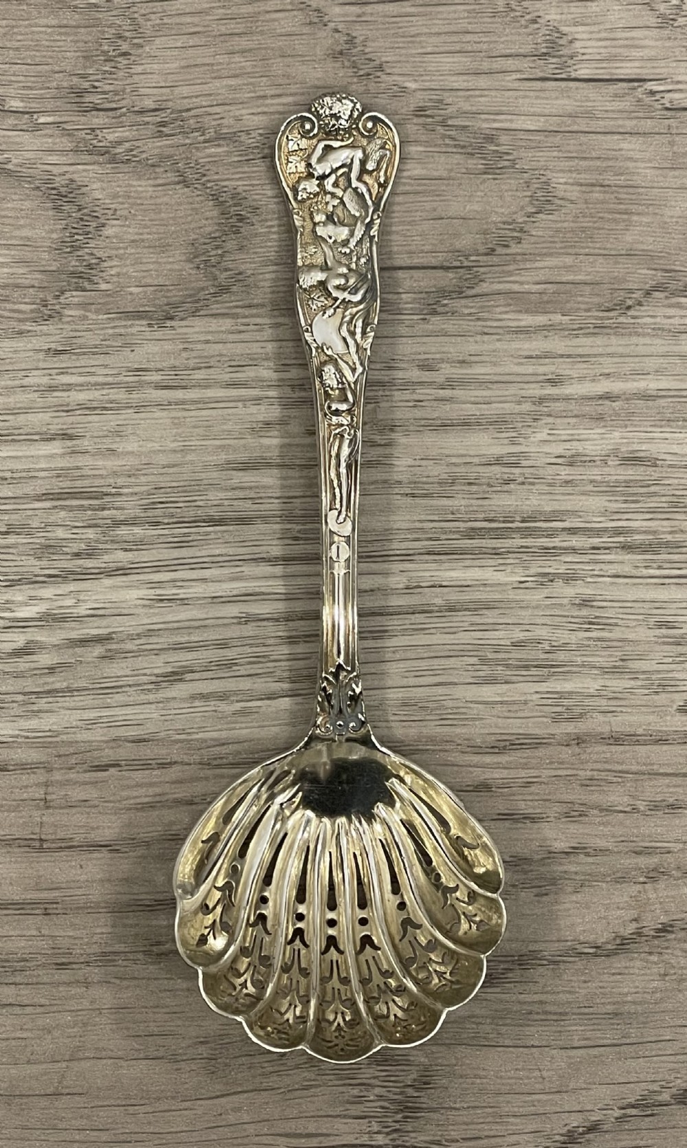 Victorian Bacchanalian pattern Silver Sifter Spoon, 1885