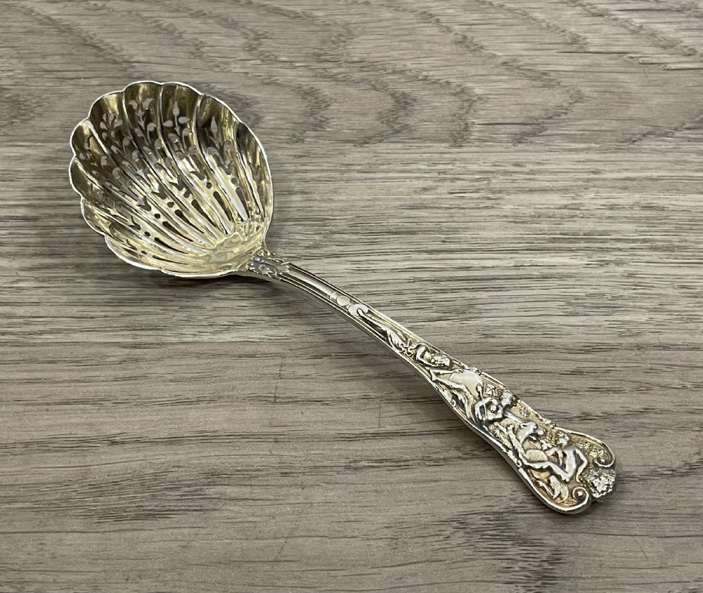 Victorian Bacchanalian pattern Silver Sifter Spoon, 1885 View IV