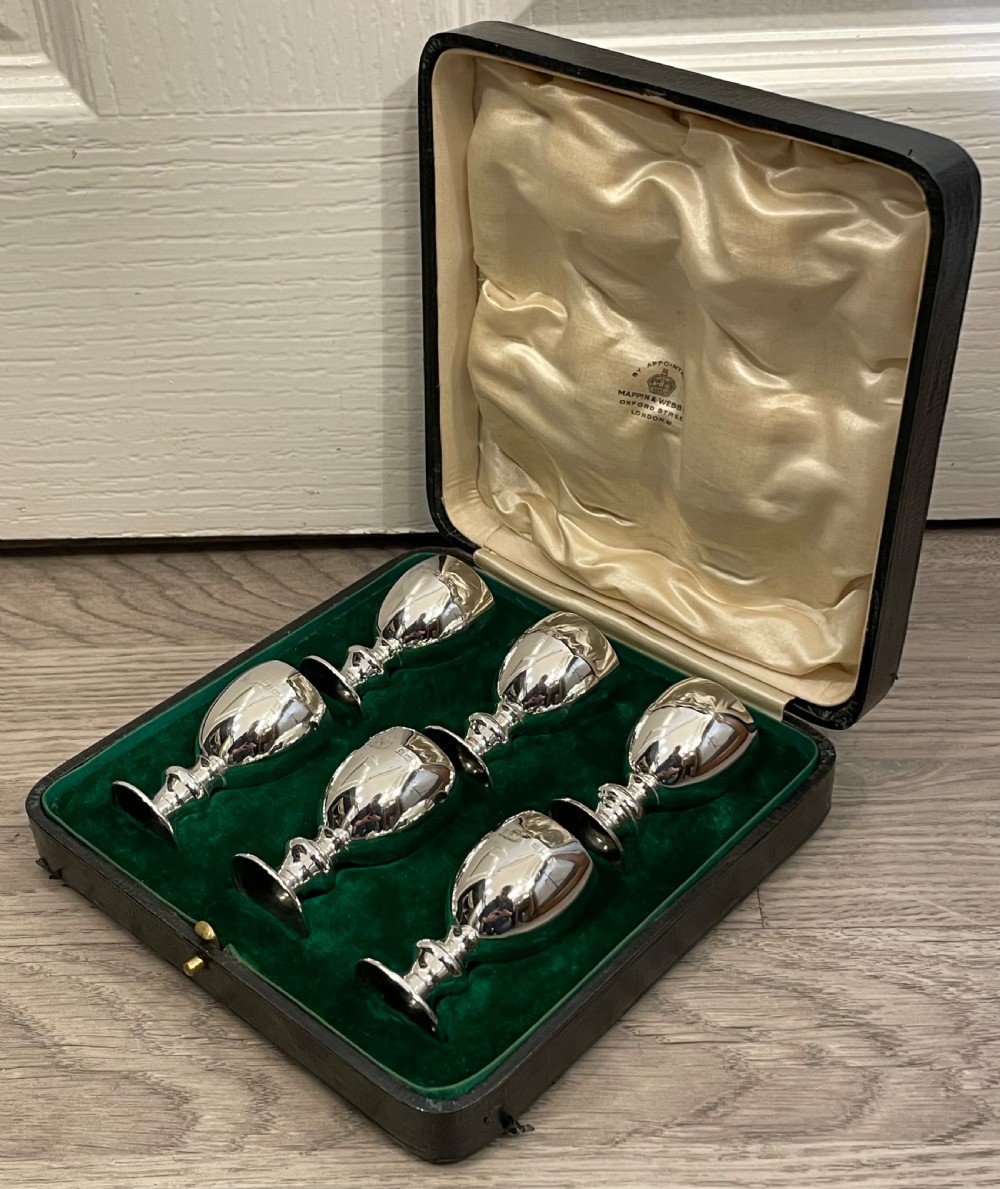 Good Set of Six Solid Silver Goblet Liqueur Tot Cups View II