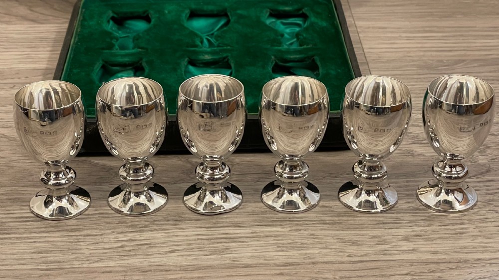 Good Set of Six Solid Silver Goblet Liqueur Tot Cups View V