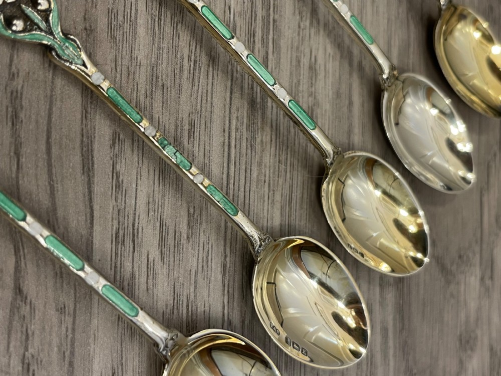 Very Pretty Set of Silver Gilt & Enamel Spoons View II