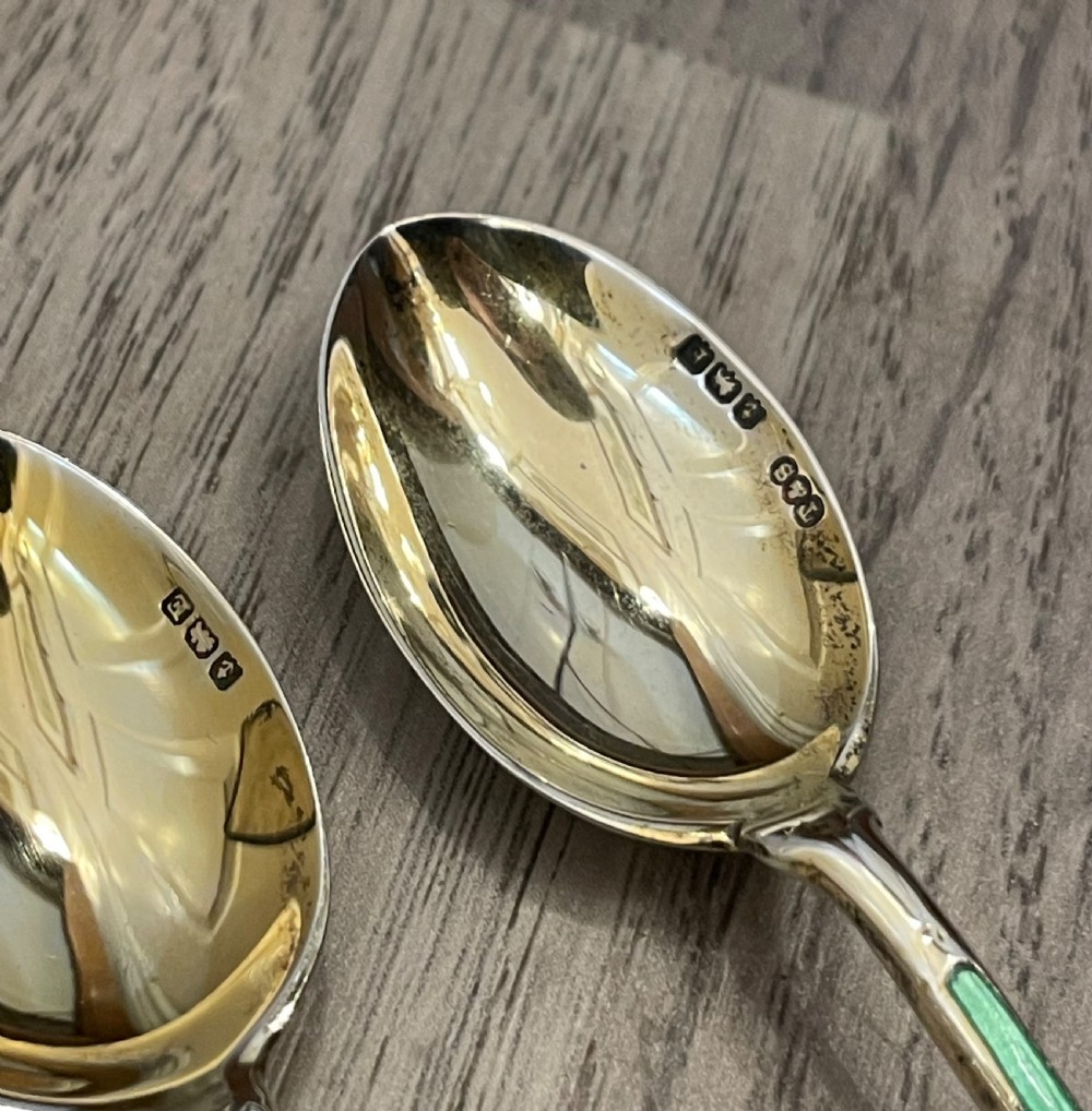 Very Pretty Set of Silver Gilt & Enamel Spoons View III