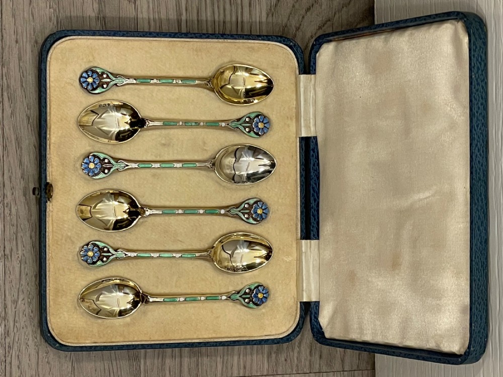 Very Pretty Set of Silver Gilt & Enamel Spoons View IV