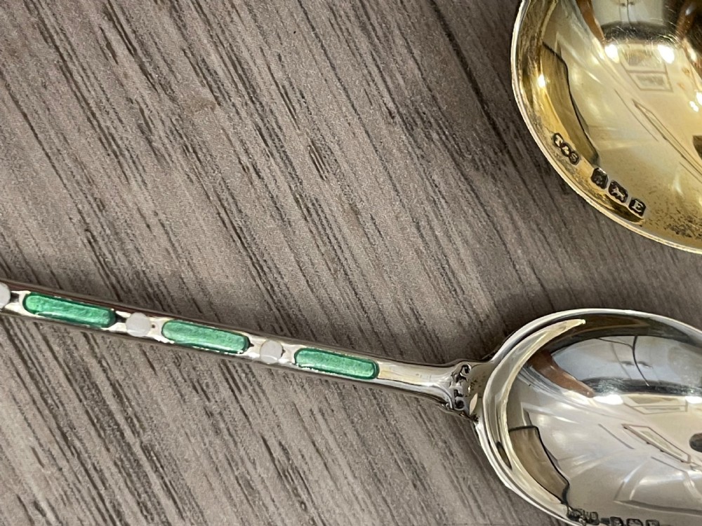 Very Pretty Set of Silver Gilt & Enamel Spoons View V