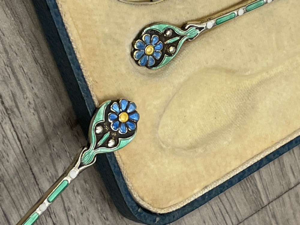 Very Pretty Set of Silver Gilt & Enamel Spoons View VI
