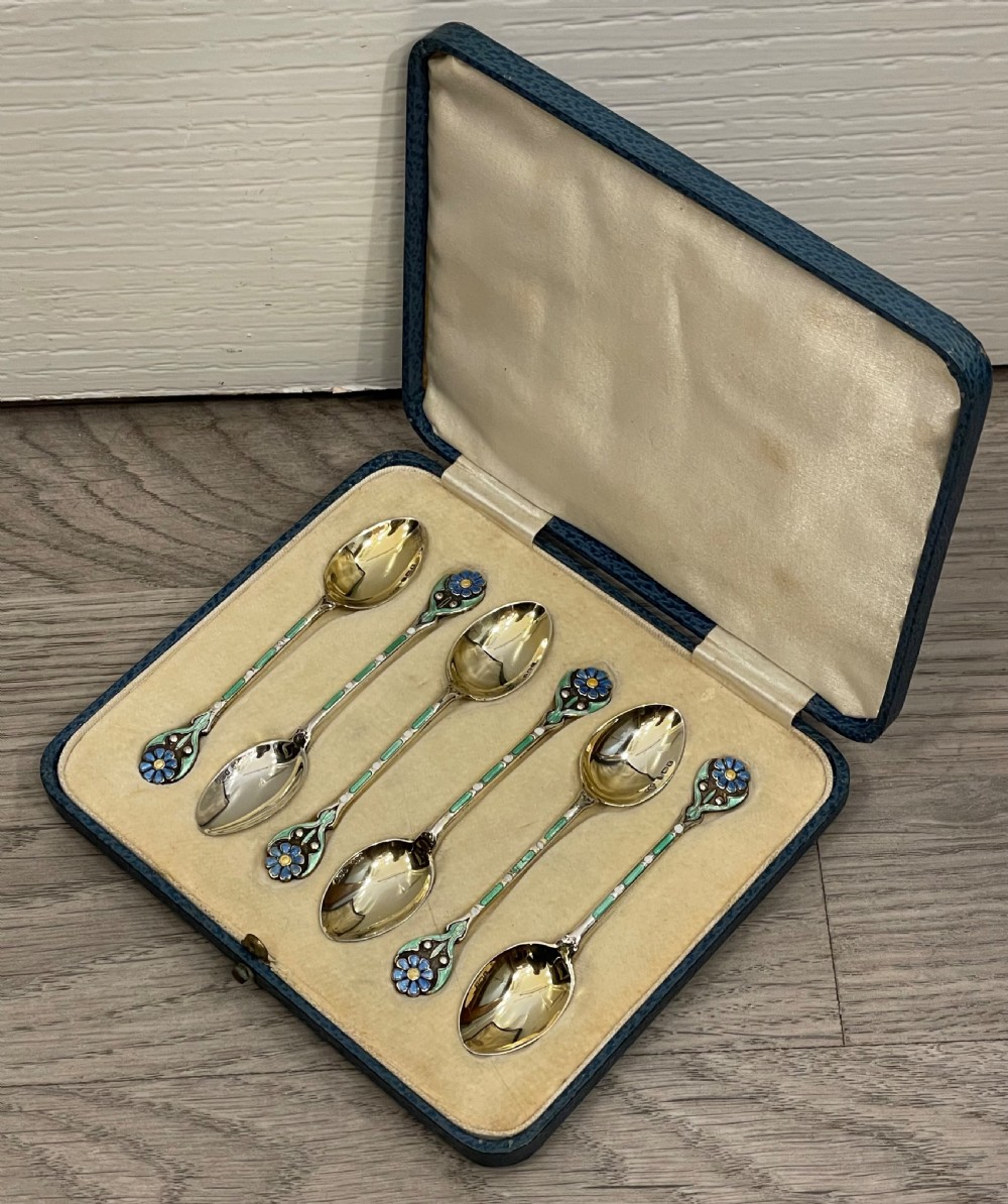 Very Pretty Set of Silver Gilt & Enamel Spoons View VII