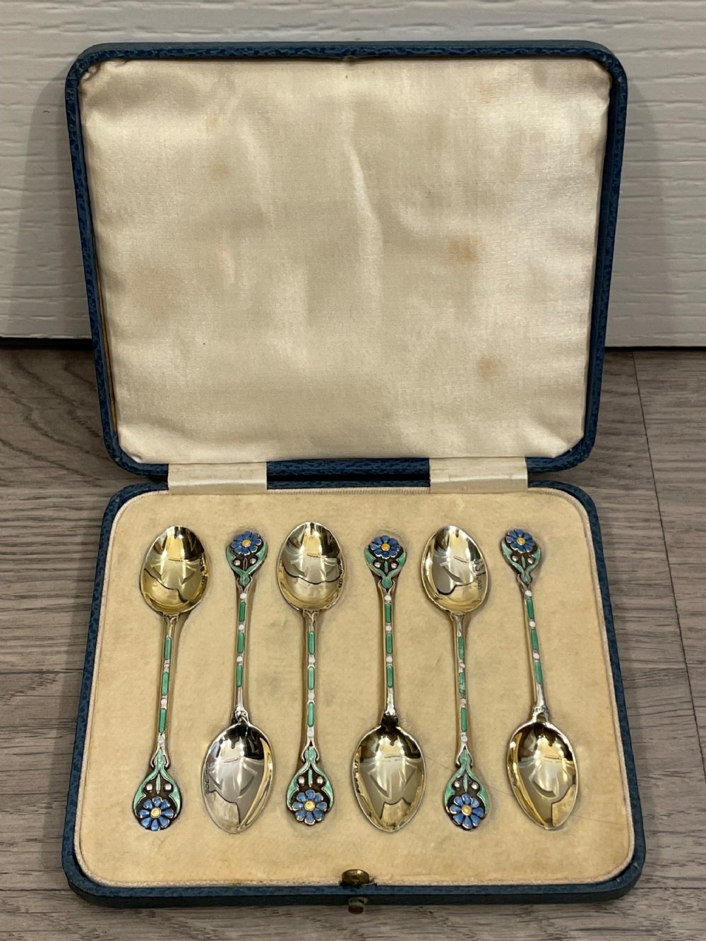 Very Pretty Set of Silver Gilt & Enamel Spoons