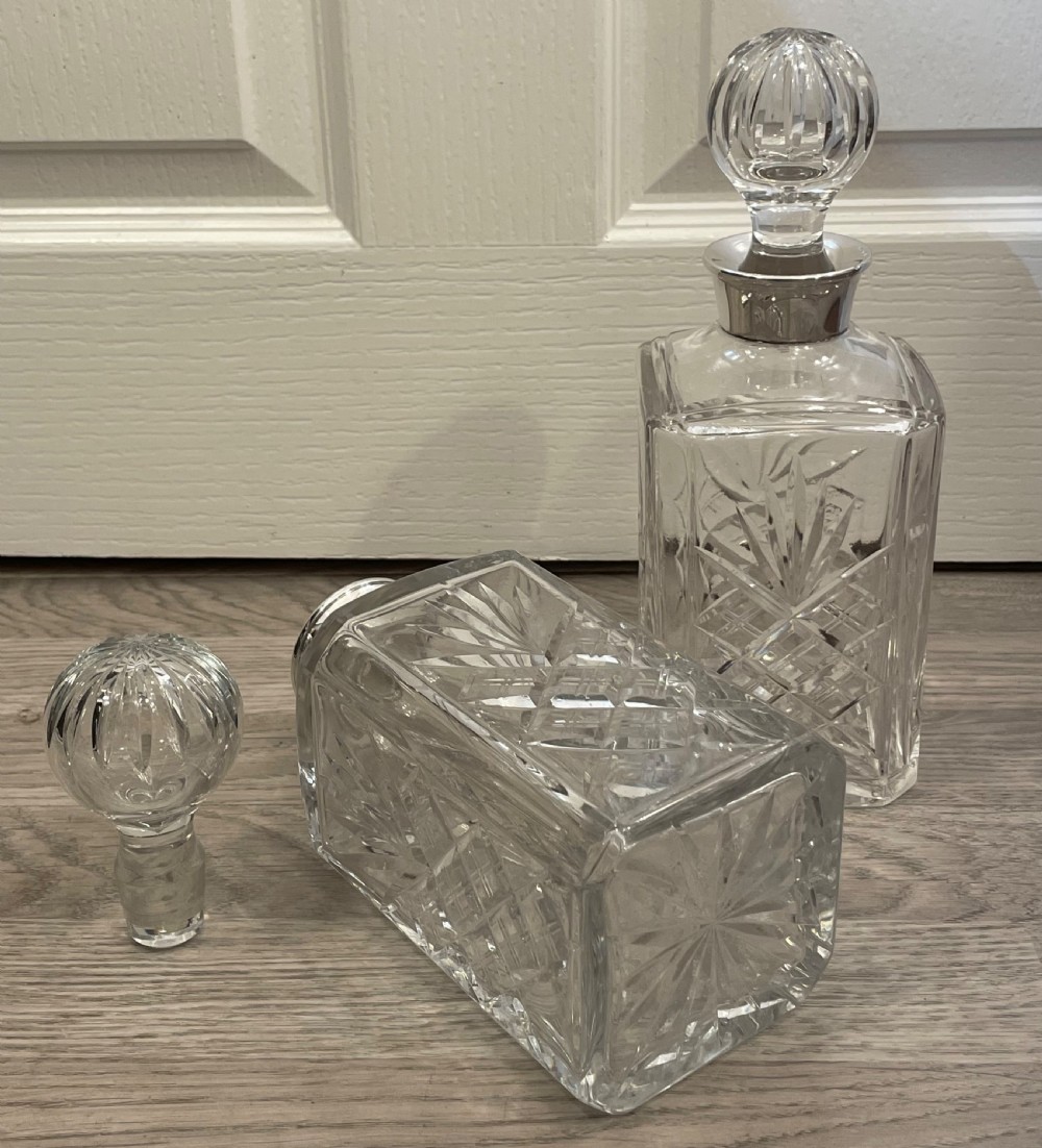Pair of Solid Silver Topped Cut Glass Decanters View II